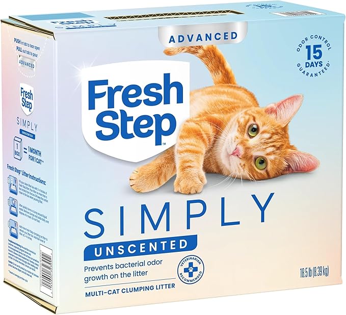 Fresh Step Advanced Simply Unscented Multi Cat Clumping Cat Litter, Low Dust, Odor Control with Activated Charcoal Tech, Compatible in Automatic Litter Boxes, 37 lbs. (2 x 18.5 lb.)