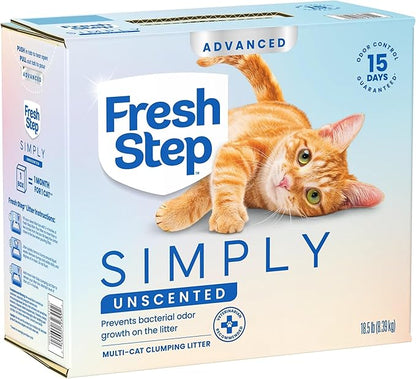 Fresh Step Advanced Simply Unscented Multi Cat Clumping Cat Litter, Low Dust, Odor Control with Activated Charcoal Tech, Compatible in Automatic Litter Boxes, 37 lbs. (2 x 18.5 lb.)