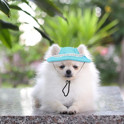 Frienda 2 Pcs Dog Hat for Small Dogs Breathable Mesh Sun Visor Cap with Ear Holes & Adjustable Chin Strap Summer Outdoor Sun Protection Beach Hat for Puppy Chihuahua Shih Tzu Yorkshire Terrier