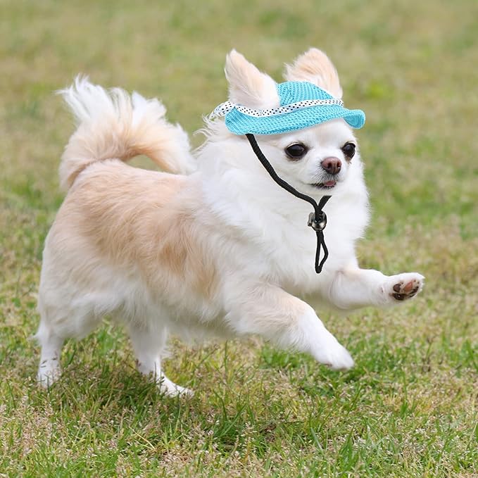 Frienda 2 Pcs Dog Hat for Small Dogs Breathable Mesh Sun Visor Cap with Ear Holes & Adjustable Chin Strap Summer Outdoor Sun Protection Beach Hat for Puppy Chihuahua Shih Tzu Yorkshire Terrier