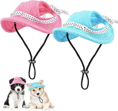 Frienda 2 Pcs Dog Hat for Small Dogs Breathable Mesh Sun Visor Cap with Ear Holes & Adjustable Chin Strap Summer Outdoor Sun Protection Beach Hat for Puppy Chihuahua Shih Tzu Yorkshire Terrier
