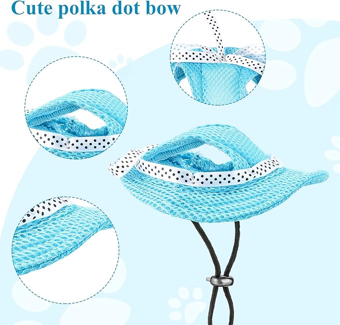 Frienda 2 Pcs Dog Hat for Small Dogs Breathable Mesh Sun Visor Cap with Ear Holes & Adjustable Chin Strap Summer Outdoor Sun Protection Beach Hat for Puppy Chihuahua Shih Tzu Yorkshire Terrier