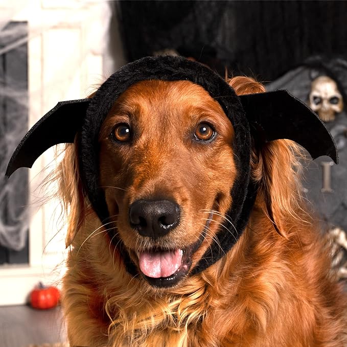 Furhaven Cozy Plush Faux Fur Flex-Fit Black Bat Dog Hat - Washable, Extra Large