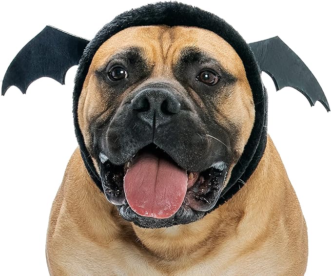 Furhaven Cozy Plush Faux Fur Flex-Fit Black Bat Dog Hat - Washable, Extra Large