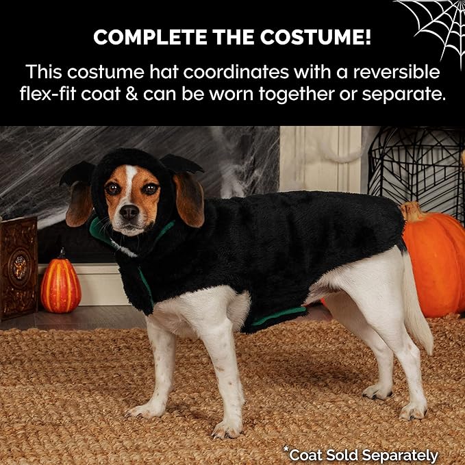 Furhaven Cozy Plush Faux Fur Flex-Fit Black Bat Dog Hat - Washable, Extra Large