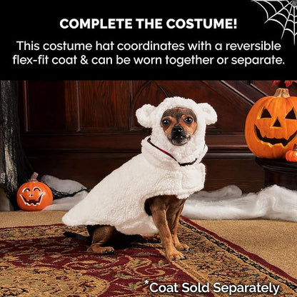 Furhaven Large to XL Dog Hat, Washable & Cozy - Sherpa Flex-Fit Polar Bear Dog Hat Costume - Cream, Large to Extra Large