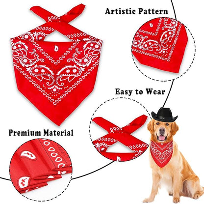 GOYOSWA Dog Halloween Costumes, Dog Cowboy Costume Halloween Pet Cowboy Hat Bandana Scarf for Small Medium Large Dogs Pets (Black Hat & Red Bandana, Large)