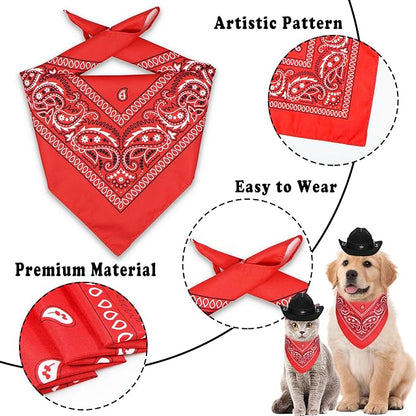 GOYOSWA Dog Halloween Costumes, Dog Cowboy Costume Halloween Pet Cowboy Hat Bandana Scarf for Small Medium Large Dogs Pets (Black Hat & Red Bandana, Small)