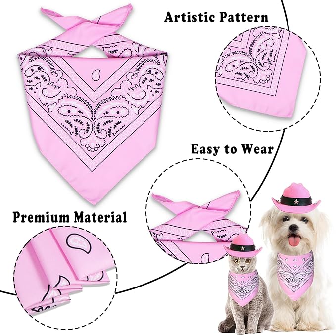 GOYOSWA Dog Halloween Costumes, Dog Cowboy Costume Halloween Pet Cowboy Hat Bandana Scarf for Small Medium Large Dogs Pets (Pink Hat & Pink Bandana, Small)