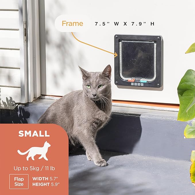 Hakuna Pets Standard Cat and Small Pet Door, Small, Black, Pets up to 11 lbs.