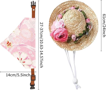 Hawaiian Costume for Dog Hawaiian Bandanna Summer Hat for cat Sunflower Bandanna Sunglasses Summer Costume for Pet (Pink)