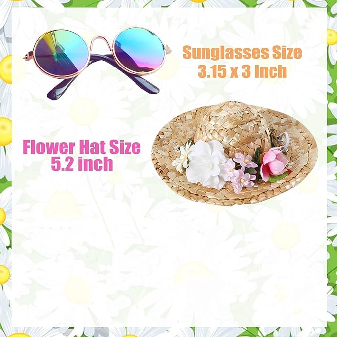 Hawaiian Costume for Dog Hawaiian Bandanna Summer Hat for cat Sunflower Bandanna Sunglasses Summer Costume for Pet (Pink)