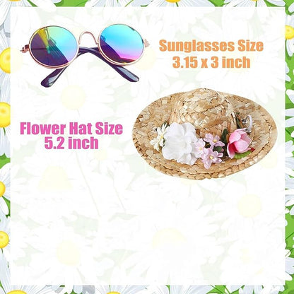 Hawaiian Costume for Dog Hawaiian Bandanna Summer Hat for cat Sunflower Bandanna Sunglasses Summer Costume for Pet (Pink)
