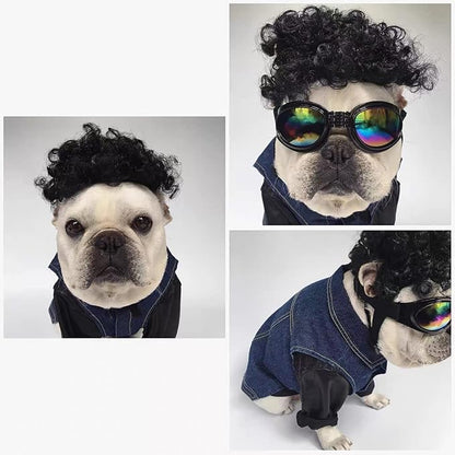 HOWWFALY Dog Costume Cat Apparel Dog Toys Curly Braids Headgear Wigs Styling Cute Funny Pet Hair Accessories Decoration for Halloween, Christmas, Parties (Black)