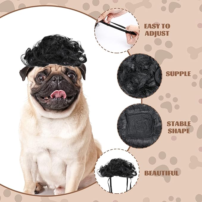 HOWWFALY Dog Costume Cat Apparel Dog Toys Curly Braids Headgear Wigs Styling Cute Funny Pet Hair Accessories Decoration for Halloween, Christmas, Parties (Black)