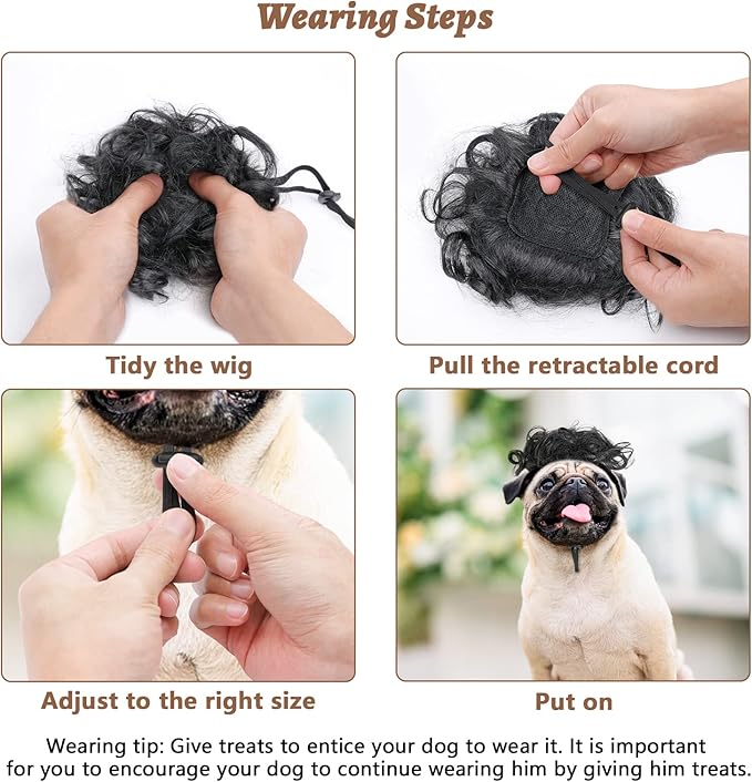 HOWWFALY Dog Costume Cat Apparel Dog Toys Curly Braids Headgear Wigs Styling Cute Funny Pet Hair Accessories Decoration for Halloween, Christmas, Parties (Black)