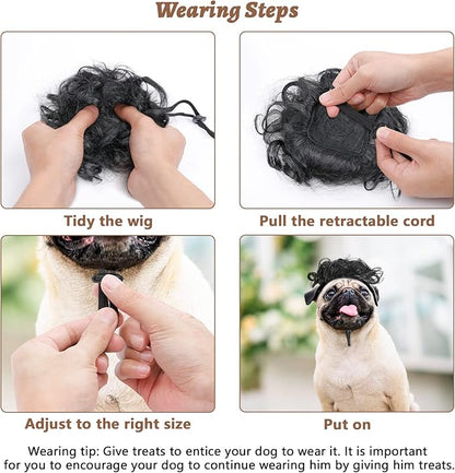 HOWWFALY Dog Costume Cat Apparel Dog Toys Curly Braids Headgear Wigs Styling Cute Funny Pet Hair Accessories Decoration for Halloween, Christmas, Parties (Black)