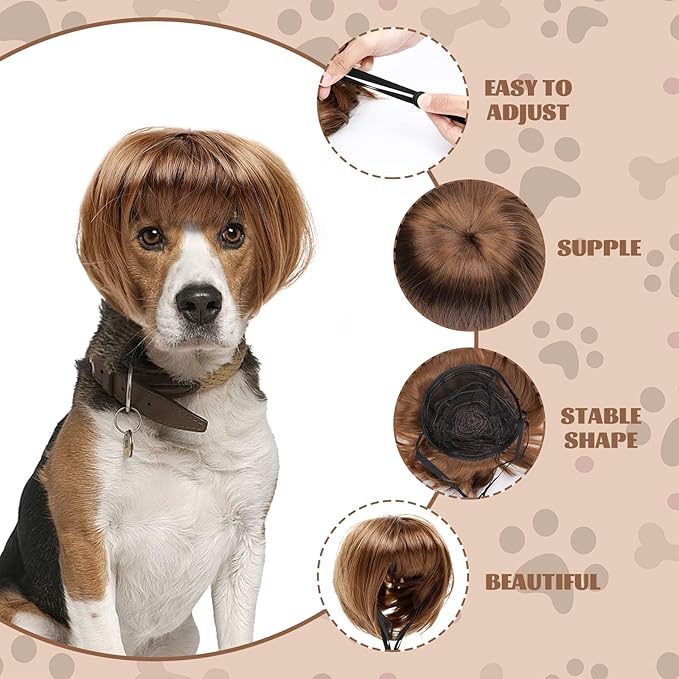 HOWWFALY Dog Costume Cat Apparel Dog Toys Curly Braids Headgear Wigs Styling Cute Funny Pet Hair Accessories Decoration for Halloween, Christmas, Parties(Flax)