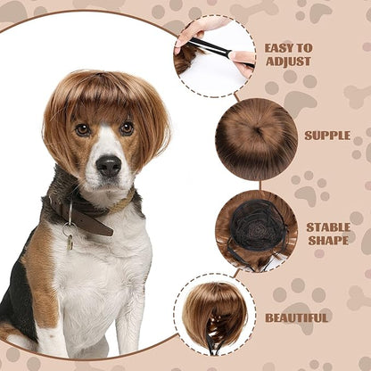 HOWWFALY Dog Costume Cat Apparel Dog Toys Curly Braids Headgear Wigs Styling Cute Funny Pet Hair Accessories Decoration for Halloween, Christmas, Parties(Flax)