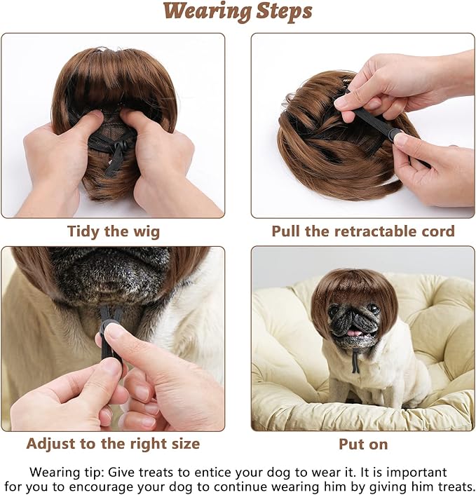 HOWWFALY Dog Costume Cat Apparel Dog Toys Curly Braids Headgear Wigs Styling Cute Funny Pet Hair Accessories Decoration for Halloween, Christmas, Parties(Flax)