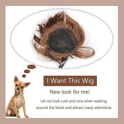 HOWWFALY Dog Costume Cat Apparel Dog Toys Curly Braids Headgear Wigs Styling Cute Funny Pet Hair Accessories Decoration for Halloween, Christmas, Parties(Flax)