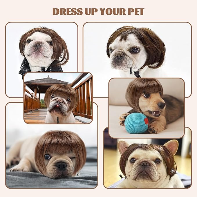 HOWWFALY Dog Costume Cat Apparel Dog Toys Curly Braids Headgear Wigs Styling Cute Funny Pet Hair Accessories Decoration for Halloween, Christmas, Parties(Flax)