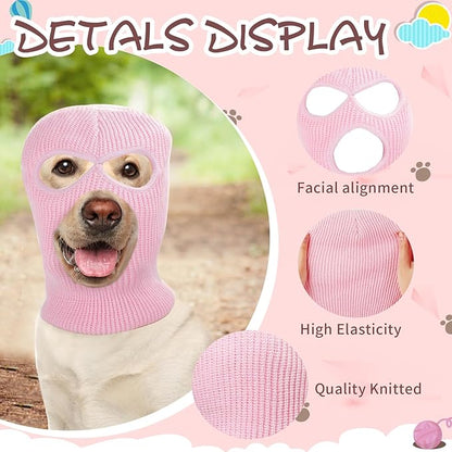 HOWWFALY Dog Halloween Christmas Costume Ear Muffs Noise Protection Knitted Dogs Ears Warm Hats Dog Robbers & Thieves Mask Funny Pet Cosplay for Medium Large Dog(Pink Mask)