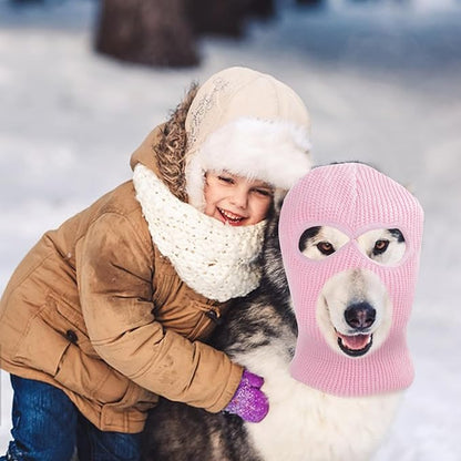 HOWWFALY Dog Halloween Christmas Costume Ear Muffs Noise Protection Knitted Dogs Ears Warm Hats Dog Robbers & Thieves Mask Funny Pet Cosplay for Medium Large Dog(Pink Mask)