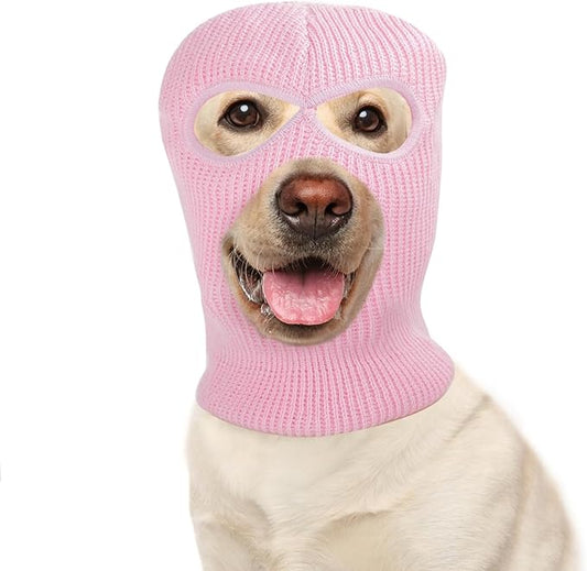 HOWWFALY Dog Halloween Christmas Costume Ear Muffs Noise Protection Knitted Dogs Ears Warm Hats Dog Robbers & Thieves Mask Funny Pet Cosplay for Medium Large Dog(Pink Mask)