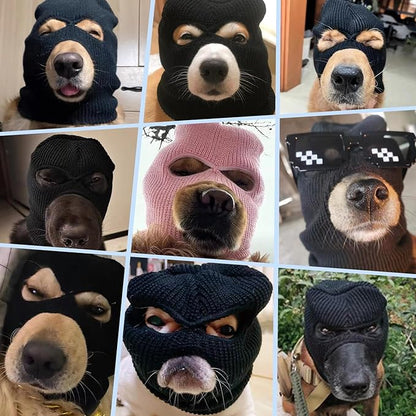 HOWWFALY Dog Halloween Christmas Costume Ear Muffs Noise Protection Knitted Dogs Ears Warm Hats Dog Robbers & Thieves Mask Funny Pet Cosplay for Medium Large Pets(Black Mask)