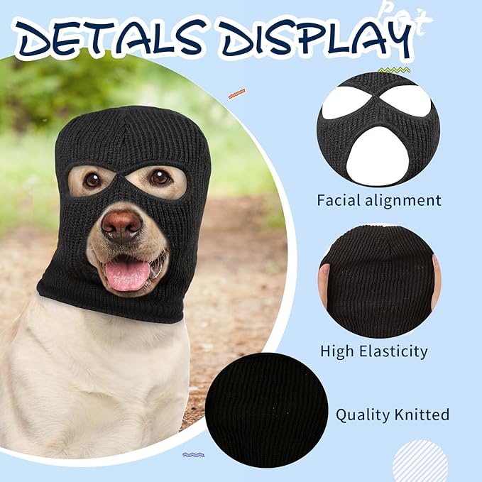 HOWWFALY Dog Halloween Christmas Costume Ear Muffs Noise Protection Knitted Dogs Ears Warm Hats Dog Robbers & Thieves Mask Funny Pet Cosplay for Medium Large Pets(Black Mask)