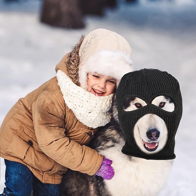 HOWWFALY Dog Halloween Christmas Costume Ear Muffs Noise Protection Knitted Dogs Ears Warm Hats Dog Robbers & Thieves Mask Funny Pet Cosplay for Medium Large Pets(Black Mask)