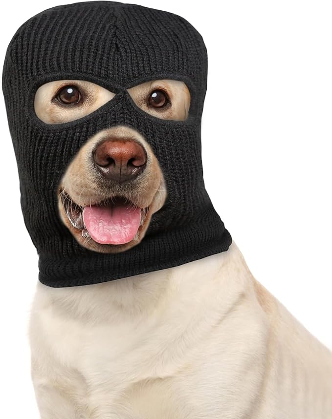 HOWWFALY Dog Halloween Christmas Costume Ear Muffs Noise Protection Knitted Dogs Ears Warm Hats Dog Robbers & Thieves Mask Funny Pet Cosplay for Medium Large Pets(Black Mask)
