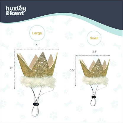 Huxley & Kent Pet Party Crown – Adjustable Glitter Crown Hat with SnugFit Straps – Party Accessory for Dogs & Cats – Gold, Large