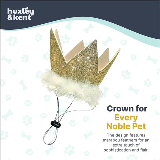 Huxley & Kent Pet Party Crown – Adjustable Glitter Crown Hat with SnugFit Straps – Party Accessory for Dogs & Cats – Gold, Small