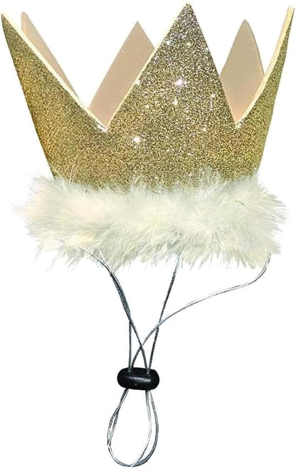 Huxley & Kent Pet Party Crown – Adjustable Glitter Crown Hat with SnugFit Straps – Party Accessory for Dogs & Cats – Gold, Small