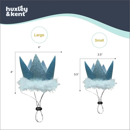 Huxley & Kent Pet Party Crown Hat for Dogs & Cats - Comfortable SnugFit Adjustable Straps - Glitter Crown for Parties, Gotcha Days & Celebrations - Blue, Large