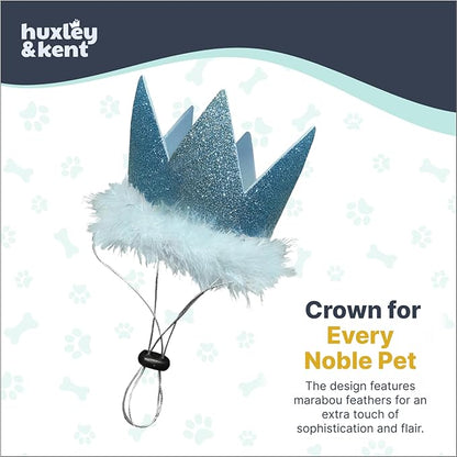 Huxley & Kent Pet Party Crown Hat for Dogs & Cats - Comfortable SnugFit Adjustable Straps - Glitter Crown for Parties, Gotcha Days & Celebrations - Blue, Small