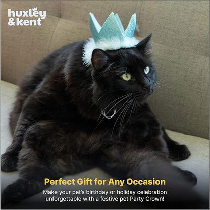 Huxley & Kent Pet Party Crown Hat for Dogs & Cats - Comfortable SnugFit Adjustable Straps - Glitter Crown for Parties, Gotcha Days & Celebrations - Blue, Small
