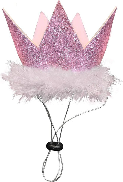 Huxley & Kent Pet Party Crown Hat for Dogs & Cats - Comfortable SnugFit Adjustable Straps - Glitter Crown for Parties, Gotcha Days & Celebrations - Pink, Large