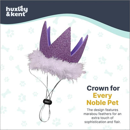 Huxley & Kent Pet Party Crown Hat for Dogs & Cats - Comfortable SnugFit Adjustable Straps - Glitter Crown for Parties, Gotcha Days & Celebrations - Purple, Large