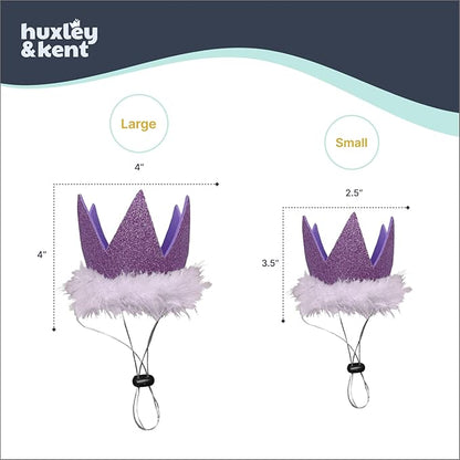 Huxley & Kent Pet Party Crown Hat for Dogs & Cats - Comfortable SnugFit Adjustable Straps - Glitter Crown for Parties, Gotcha Days & Celebrations - Purple, Small