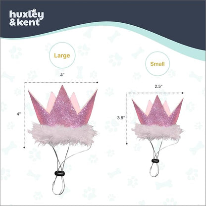 Huxley & Kent Pet Party Crown – SnugFit Glitter Hat for Dogs & Cats – Party Wear with Adjustable Straps – Pink, Small