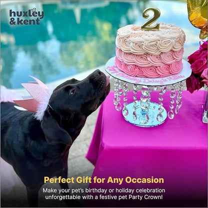 Huxley & Kent Pet Party Crown – SnugFit Glitter Hat for Dogs & Cats – Party Wear with Adjustable Straps – Pink, Small