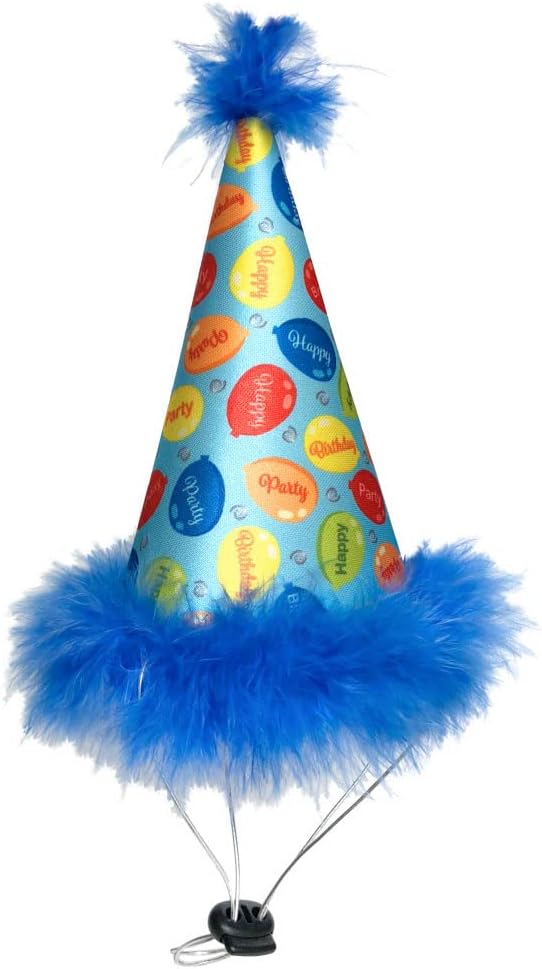 Huxley & Kent Pet Party Hat for Dogs & Cats - Fun Birthday Hat with SnugFit Adjustable Straps - Comfy Pet Costume Accessory for Parties, Gotcha Days & Celebrations - Blue, Large