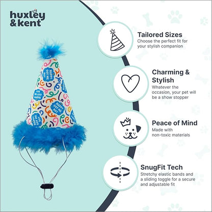 Huxley & Kent Pet Party Hat w/SnugFit Tech - Cute Glitter Doggie Birthday Party Hat- Cat & Dog Birthday Hat - Dog Hats for Parties, Adoption or Gotcha Day (Happy Got Me Day, Small)