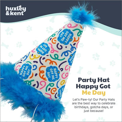 Huxley & Kent Pet Party Hat w/SnugFit Tech - Cute Glitter Doggie Birthday Party Hat- Cat & Dog Birthday Hat - Dog Hats for Parties, Adoption or Gotcha Day (Happy Got Me Day, Small)
