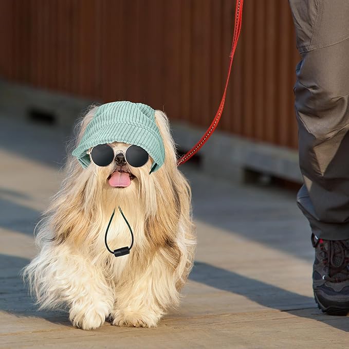Jadive Medium Dog Sun Hat with Ear Holes, Dog Cat Sunglasses with Anti-Slip Silicone Rope Baseball Cap Adjustable Puppy Sunbonnet Headdress Beach Visor Hat for Puppies Summer Outdoor(Green)