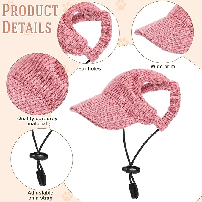 Jadive Medium Dog Sun Hat with Ear Holes, Dog Cat Sunglasses with Anti-Slip Silicone Rope Baseball Cap Adjustable Puppy Sunbonnet Headdress Beach Visor Hat for Puppies Summer Outdoor (Pink)