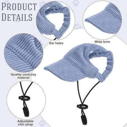 Jadive Small Dog Sun Hat with Ear Holes, Dog Cat Sunglasses with Anti-Slip Silicone Rope Baseball Cap Adjustable Puppy Sunbonnet Headdress Beach Visor Hat for Puppies Summer Outdoor(Blue)